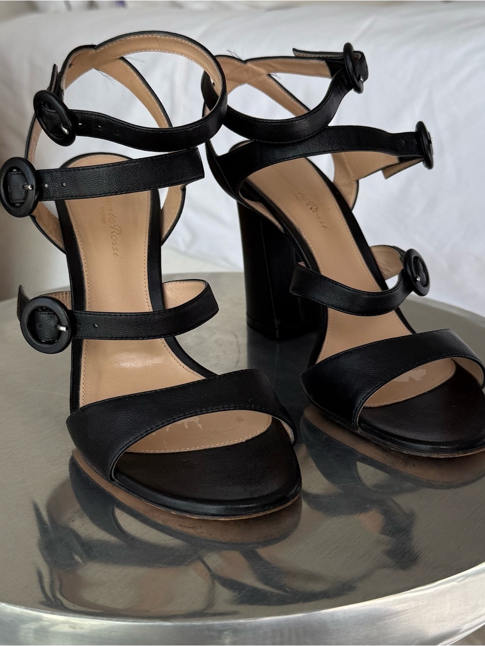 Gianvito Rossi Black Multi-Strap Block Heel Sandals